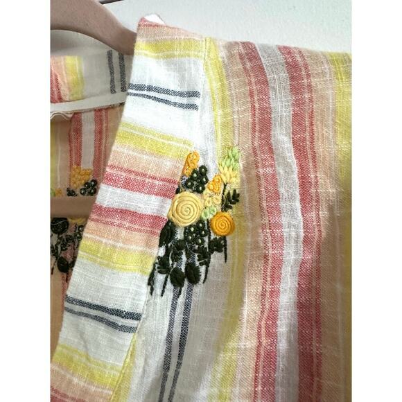 IVY JANE Popping With Flowers Popover Tunic Embroidered Striped Boho - Sz XS - Picture 3 of 7